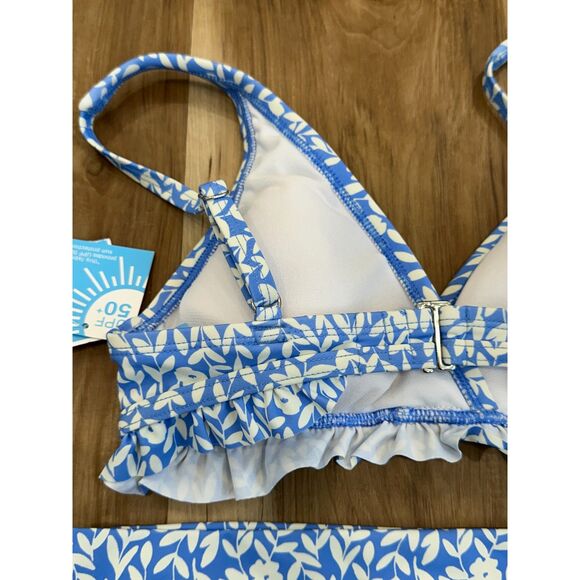 NWT Draper James Summer Picnic Ruffle Bikini Top and Bottom Blue Floral Size XS - Picture 2 of 11